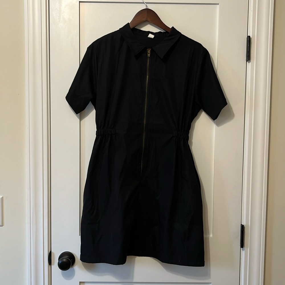 Black Zipper Front Mini Dress